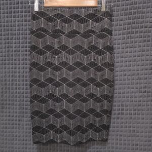 Black Geometric Stretch Pencil Skirt XS 27-30W Comfort Office Business Career